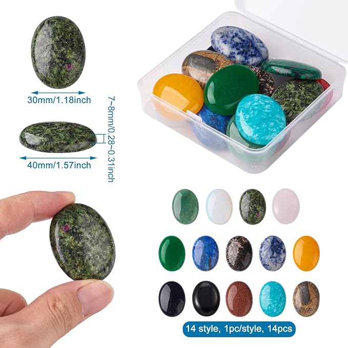 Beadthoven 14pcs 14 Styles Oval Stone Cabochons Mix Natural Gemstone Beads Cabs - Image 2