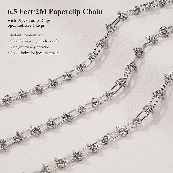 2 Meter Silver Paper Clip Link Chain Roll - Image 3