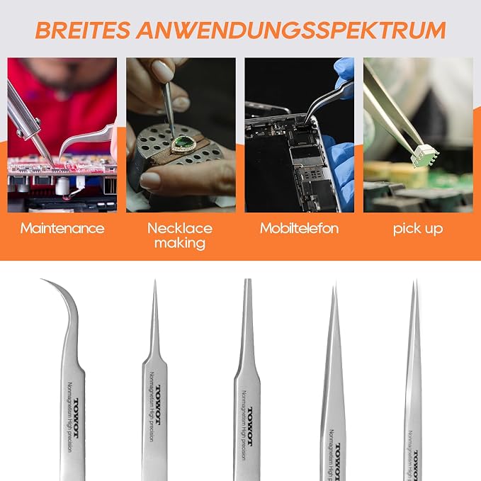 Precision Tweezers, Stainless Steel Pointed Tweezers - Image 5
