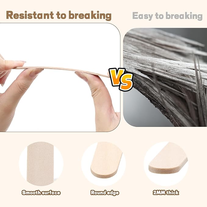 1000PCS Wooden Sticks for Craft, 3 Sizes (2.5",4.5",6") Natural Wood Popsicle Sticks for Ice Pops Waxing Hair Removal and Wax Supplies Classroom Art DIY Paint Craft Project Tongue Depressors