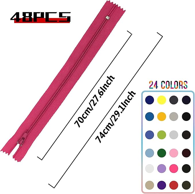 28 Inch Zipper, DOITEM 24 pcs 70cm/28 Inch Multicolor Nylon Coil Zippers - Image 3