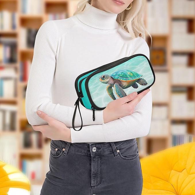 Sea Turtle Teal Pencil Case Box Boys Girls Large Pencil Pouch - Image 8