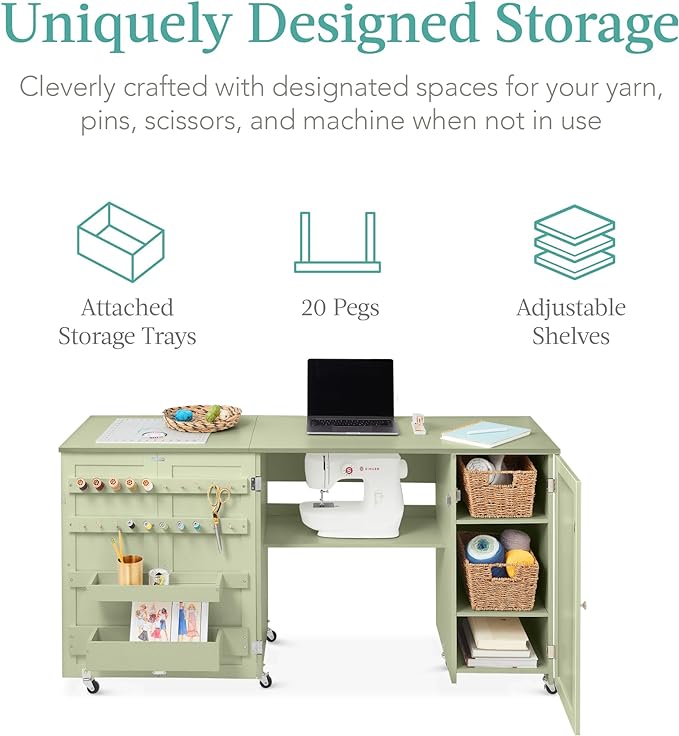 Best Choice Products Large Folding Sewing Table, Caster Wheels, Storage Shelves - Image 3