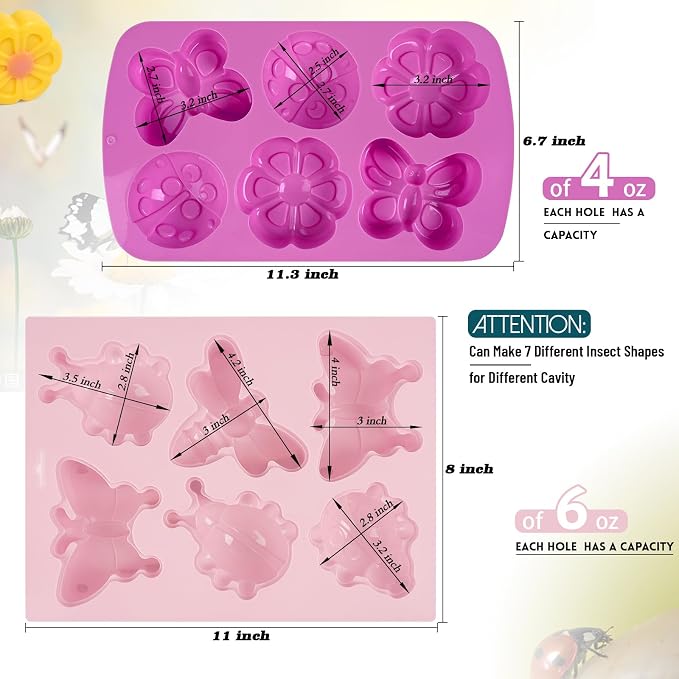 Sakolla 2 Pack Insect Silicone Soap Molds, 6-Cavity Dragonfly Butterfly Ladybug - Image 3