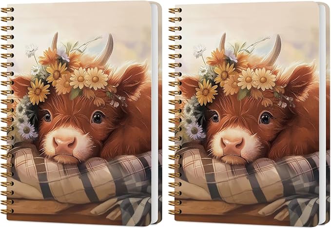 2 PCs Cute Cow Gifts for Women Journaling Notebooks Daisy, Cows Spiral Notebook Aesthetic Design, Cow Lovers Note Books Journals for Writing Hardcover Notebook Office Classroom Supplies