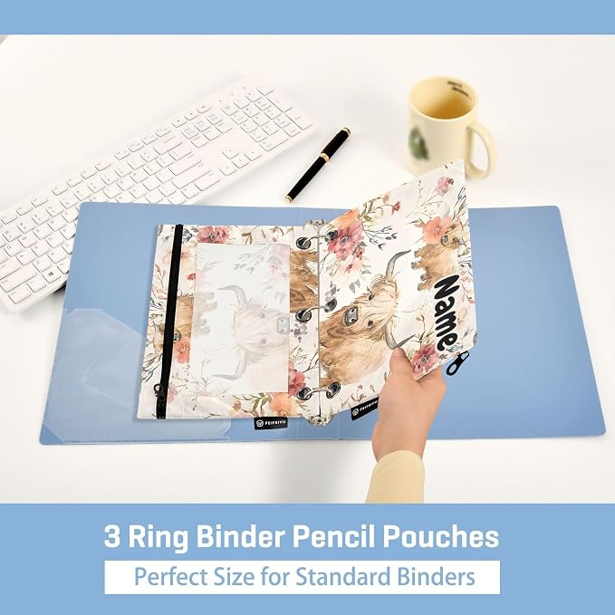 Custom Cute Highland Cows Flowers Pencil Pouch - Image 4