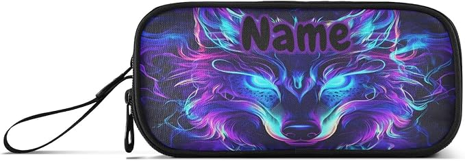 Custom Mystical Wolf Face Pencil Case Box Boys Girls Personalized Name Large - Image 6