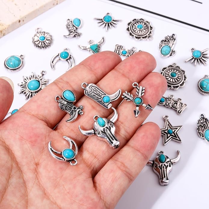 NVENF 32PCS Western Charms for Jewelry Making, Synthetic Turquoise Vintage - Image 2