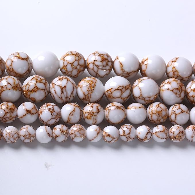 60pcs 6mm White Howlite Spun Gold Stone Beads for Jewelry Making Natural Stone Energy Healing Beads DIY Bracelet Necklace 15" (6mm, White Howlite Spun Gold Stone)