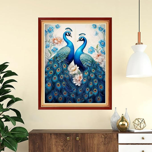 Funchey Stamped Cross Stitch Kits, DIY Cross Stitch Pattern for Adults Beginners Needlepoint Kits Embroidery Kit Arts and Crafts 11CT-Blue Peacock 16x20 inch
