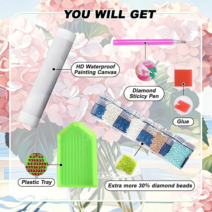 VeGuude Diamond Art Kits for Adults, Full Drill Hydrangea Flowers Diamond - Image 8