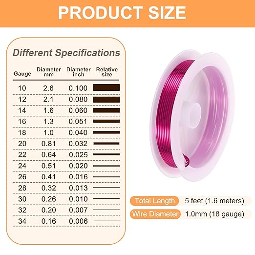 HARFINGTON 5ft Jewelry Wire, 18 Gauge (1mm) Brass Craft Soft Metal Tarnish Resistant Copper Beading Wire for Jewelry Making Supplies Crafting, Rose Red
