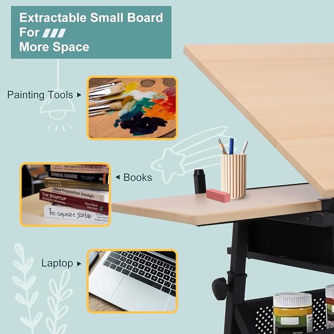 ZENY Drafting Table Art Desk Drawing Table Height Adjustable Artist Table - Image 6