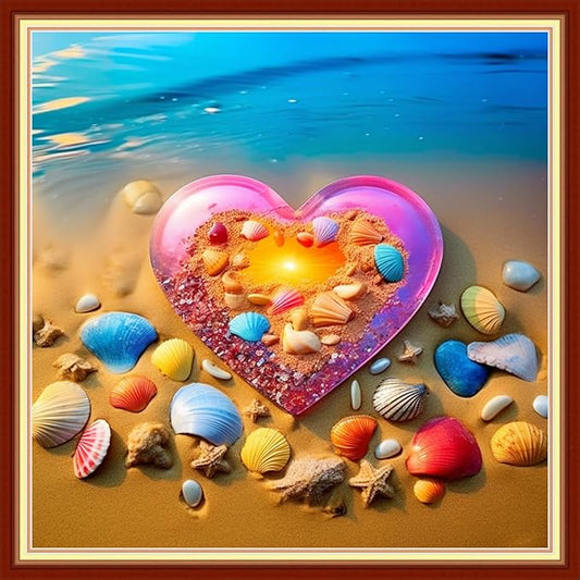 Foxdiviy Stamped Cross Stitch Kits Full Range of Embroidery Needlework Starter Kits for Beginners Adults 11CT Embroidery Patterns Art Crafts DIY Needlepoint Kits-Beach Love 18x18 inch