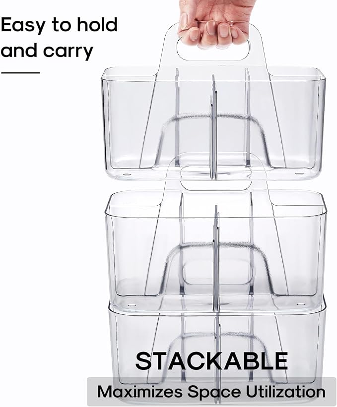 Multiuse Caddy Organizer with Handle, Portable Divided Plastic Tote Bin - Image 7