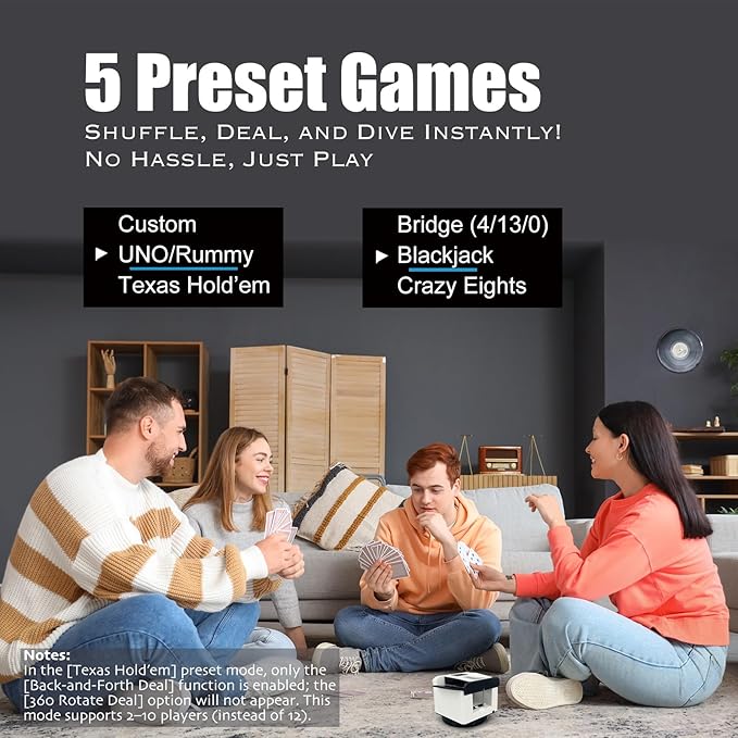 2025 New Smart 2-in-1 Automatic Card Shuffler and Dealer,Programmable Card Dealer,Card Shuffler 2 Deck,360° Rotation,Ultra Quiet,Rechargeable,Support 12 Players (Black Pro+8 remotes)