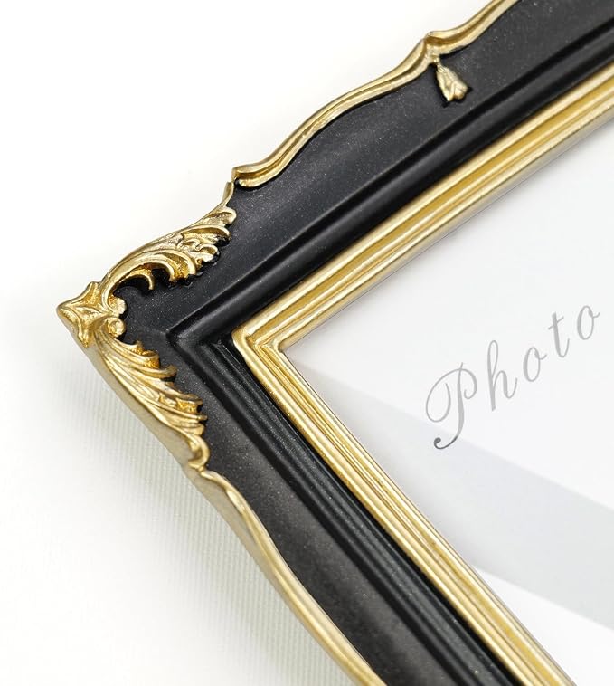 Cuspin 5x7 Picture Frame Black and Gold Frames, Vintage Ornate Textured - Image 3