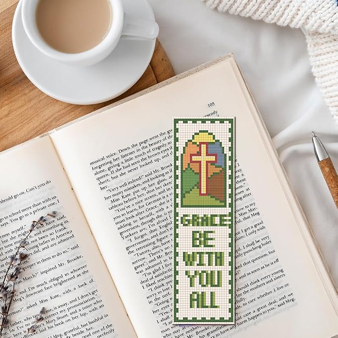 FREEBLOSS 22*8cm 6 Set Cross Stitch Bookmark Kits Plaid Biblical Themes Cross - Image 7