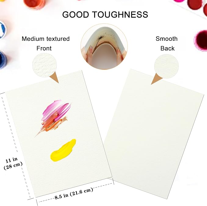 Silunkia 120 Sheets 100% Cotton Watercolor Paper 8.5 x 11 - Image 2