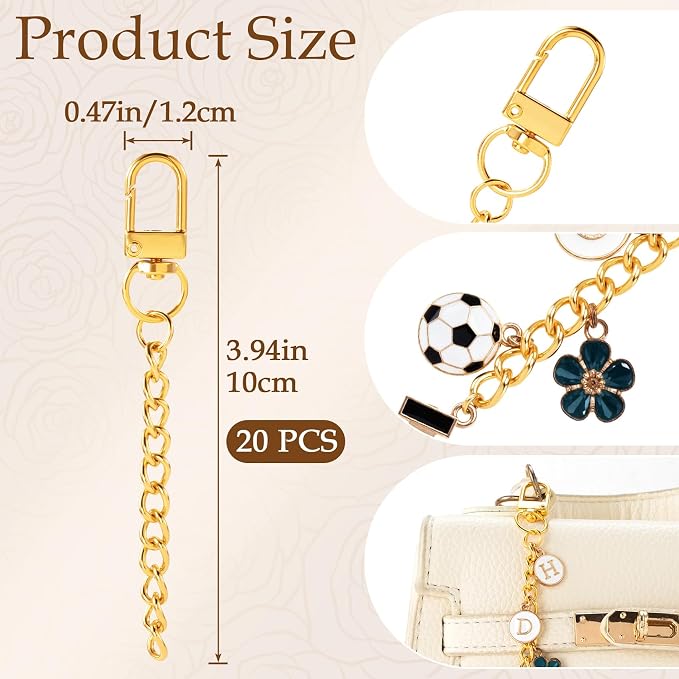 20pcs Gold Keychain Making Kit, Key Ring Swivel Snap Hook Chains, Alloy - Image 2