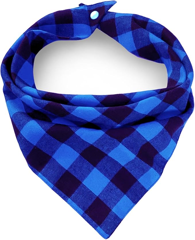 Christmas Plaid Bandana with Button, Fall Dual Layer Soft Cotton Triangle Dog by ZIRVYIR