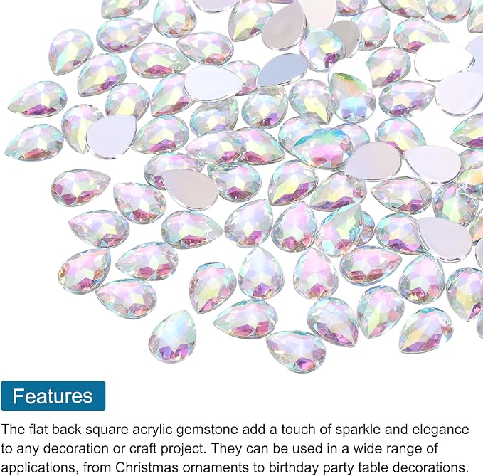 MECCANIXITY 50PCS Flat Back Acrylic Teardrop Gems 10x14mm Artificial Rhinestones - Image 4
