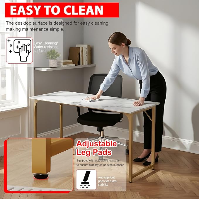 PayLessHere | 55 Inch Computer Desk | White Gold | Office Desk - Image 5