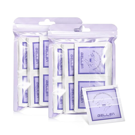 Gellen Nail Polish Remover Pads 100% Non Acetone, 100 Pack of Individually Wrapped Bulk Set Gel Nail Polish Remover Wipes, Skin-Care Formula, Travel Kit for Home & Professional Removal