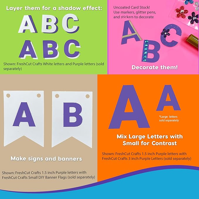 FreshCut Crafts 636 Pcs 1.5 in. Purple Bulletin Board Letters & Numbers, Capital Alphabet Letters, Numbers, Punctuation, US Made Card Stock Punch Out Letters for Posters, Bulletin Boards, Classroom