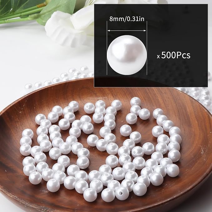 500pcs White 8mm Pearl Beads - Image 2