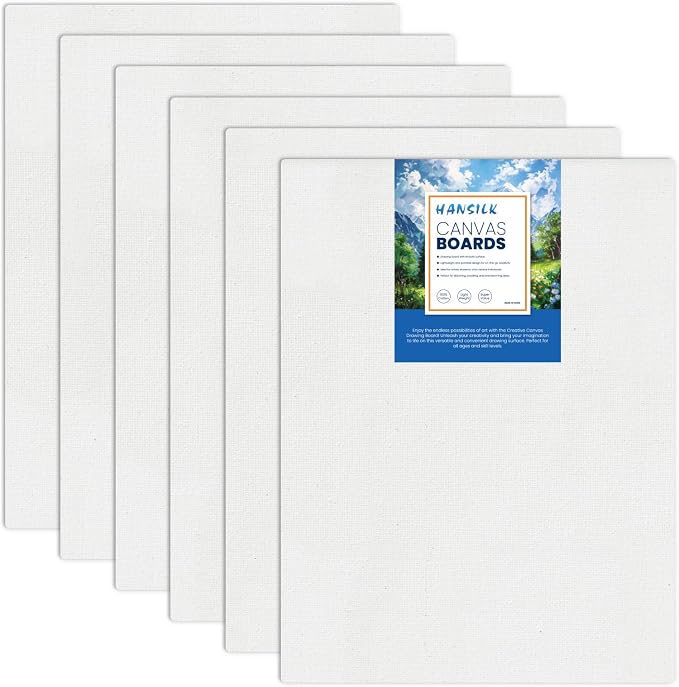 12x16 Canvas Panels 6 Pack, 100% Cotton Pre-Primed Canvas Boards by HANSILK