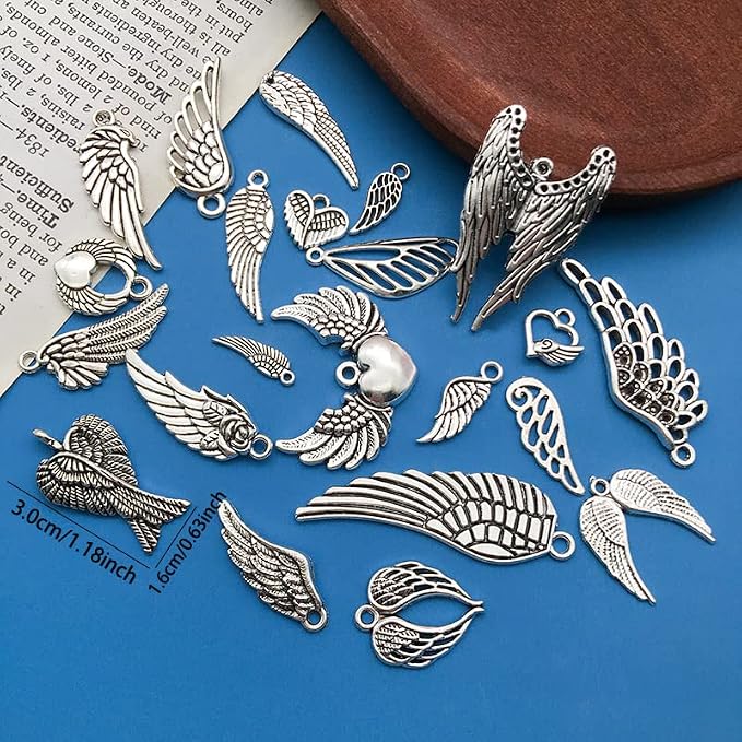 WOCRAFT 120pcs Antique Silver Wing Charms - Image 3
