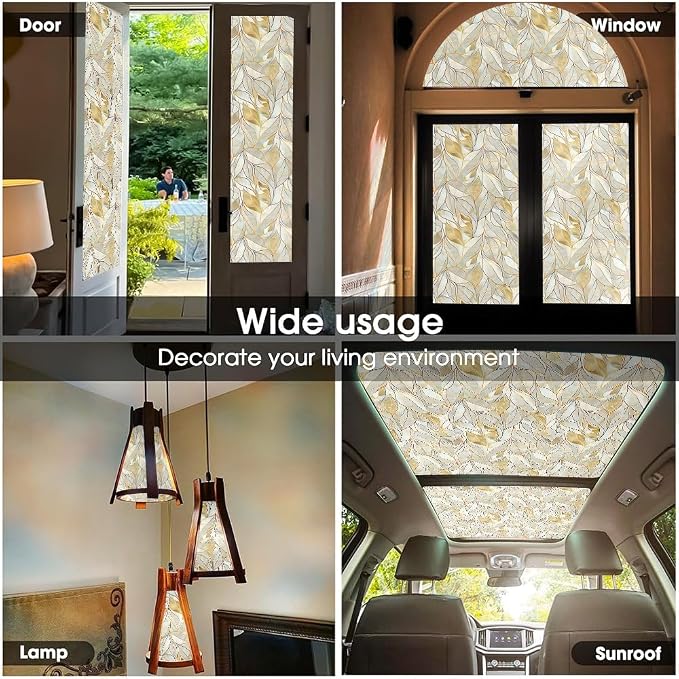 Peal Yellow Gold Leaf Stained Glass Window Films Decorative Double-Side Privacy - Image 5