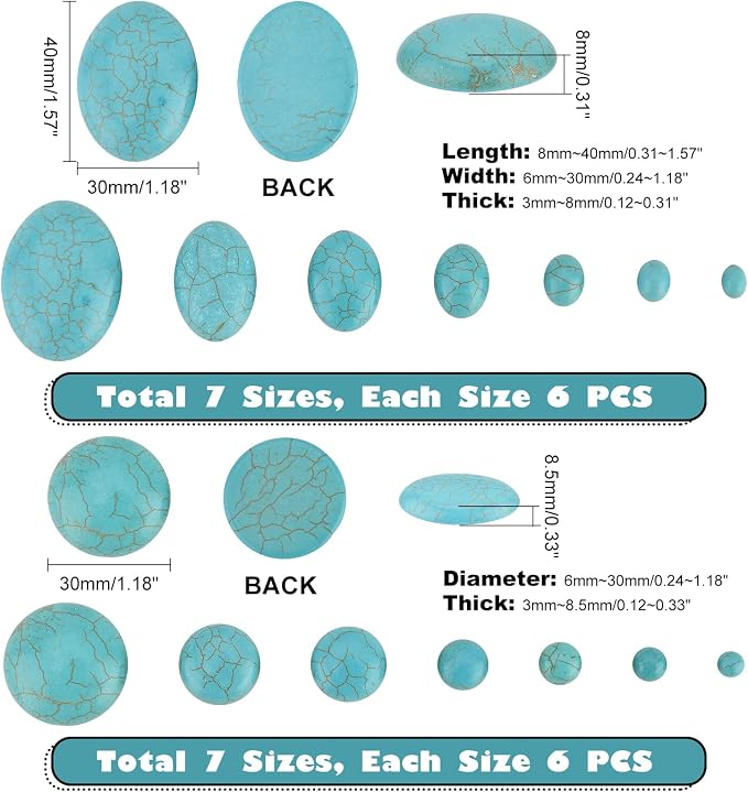 PH PandaHall 84pcs Synthetic Turquoise Stone Cabochons, 7 Sizes Blue Texture - Image 3