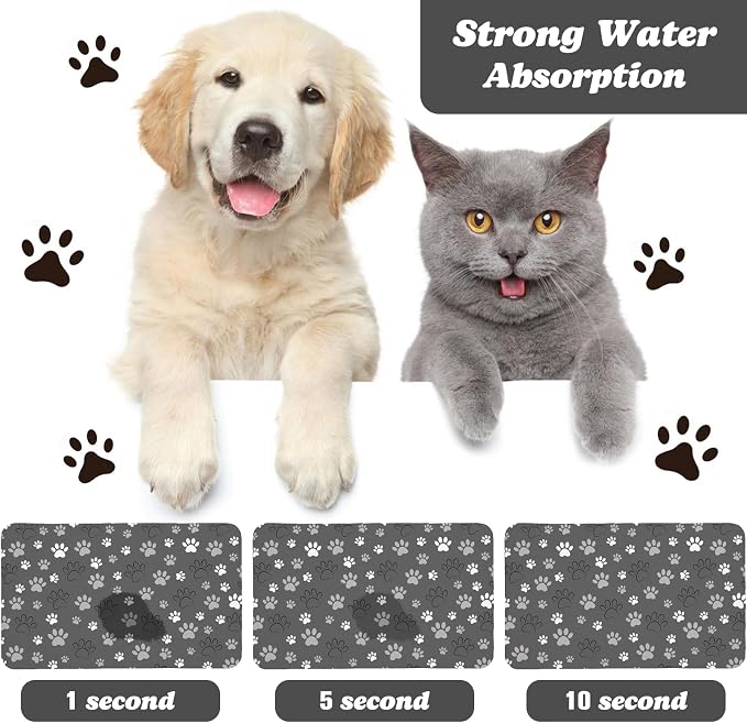 Dog Food Mat, Absorbent Water Bowl Mats Cat Pet Feeding Placemats Dark Gray 24 - Image 2