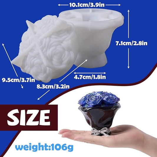 Epoxy Resin Storage Box Silicone Molds A Bouquet of Roses Jar with Lid DIY Jewelry Trinket Candy Container Silicone Mould Epoxy Concrete Cement Plaster Planter Candle Vessel Craft Molds