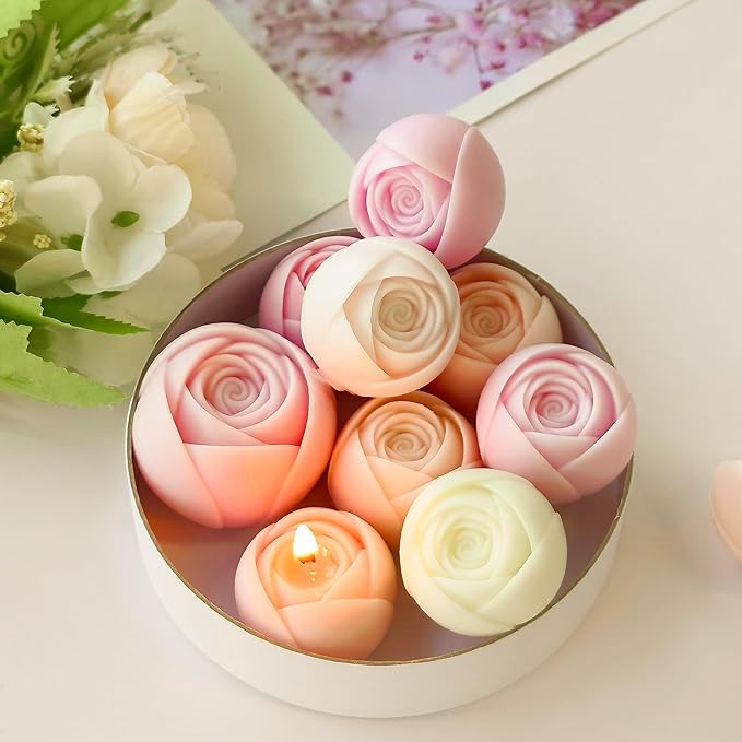 2 Pack Flower Succulent Candle Mold - Rose Flower - Resin Casting Silicone Molds for Home Decor & Candle Making Wave Spiral Mold