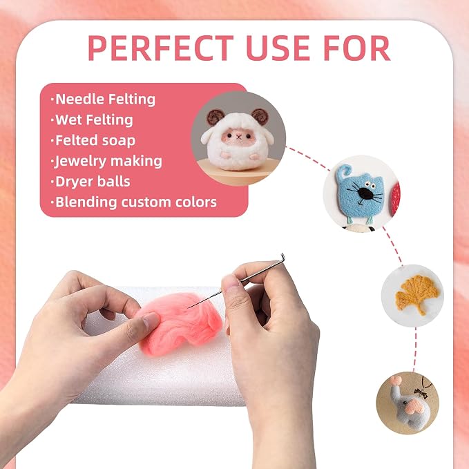 Needle Felting Wool, 10 Colors Wool Roving Yarn - Image 5
