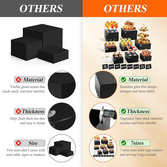 8Pcs Black Acrylic Buffet Risers - Image 3