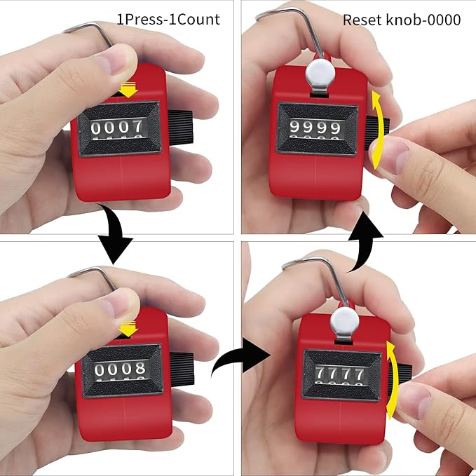 12 Pcs Hand Tally Counter 4-Digit Lap Counter Clicker, Manual Mechanical Handheld Pitch Click Counter with Finger Ring for School Golf & Knitting Row Croche