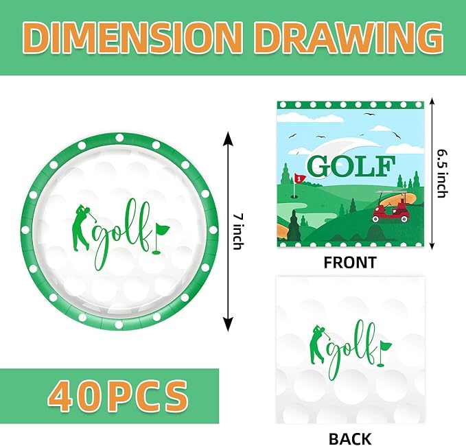 40Pcs Golf Birthday Party Decorations Green Birthday Plates and Napkins - Image 2
