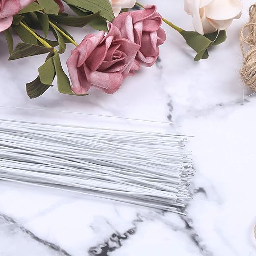CCINEE 24 Gauge White Floral Wire Stem for Flower Arrangement Craft Supply,16 Inch,200PCS