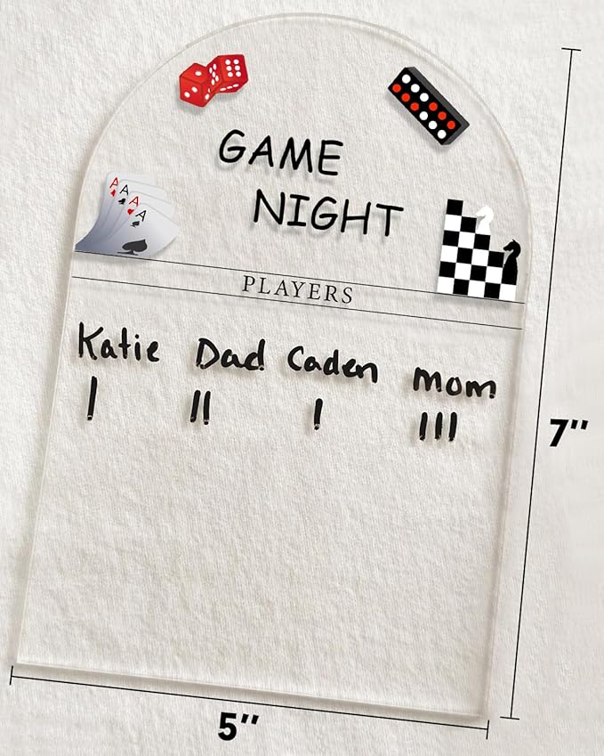 Generic Personalized Game Score Board - Acrylic Engraved Family Game Night Score Tracker,Personalized Gamer Gift, Wedding Gift, Housewarming Gift, Game Night Score Card