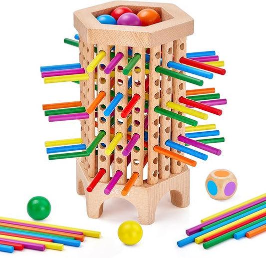 Montessori Game Wooden Board Game, 36 Colorful Wooden Sticks Dice Game, Math Educational Toy for 3 4 5 6 Year Olds, Fine Motor Skills Toy Classic Tower Game for Family Night Gift for Boys Girls