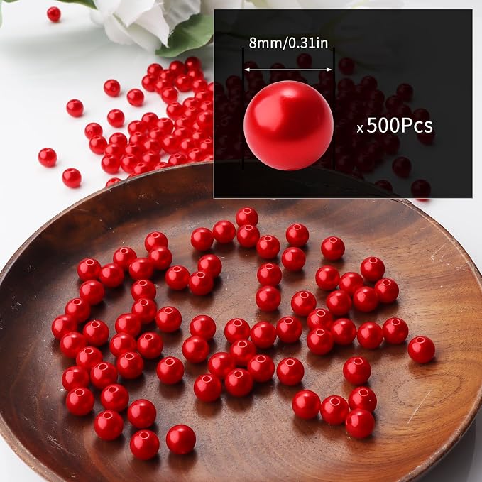 500pcs Red 8mm Pearl Beads - Image 2