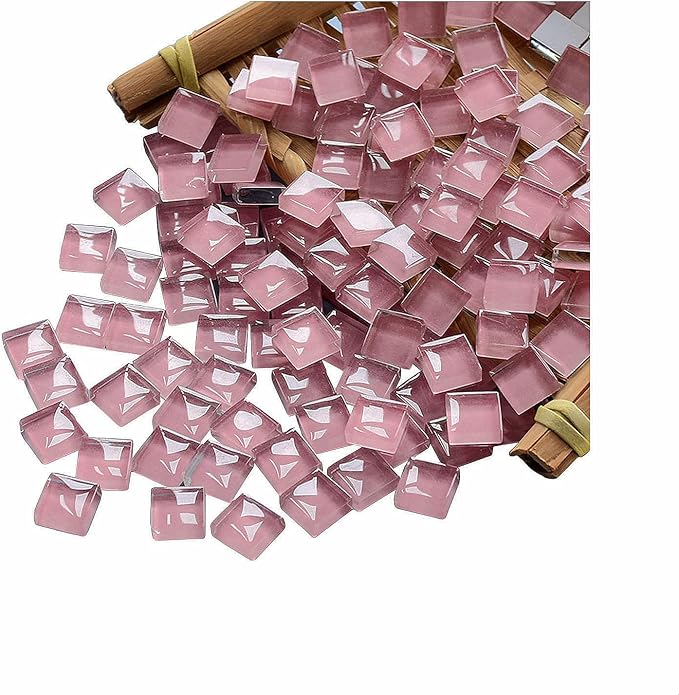 100 Pieces Mosaic Tiles Squares Bulk Pink Crystal Mosaic Stained Glass by Ricytnig