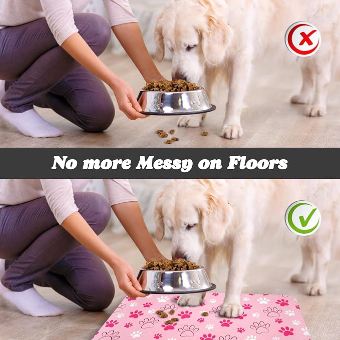 Dog Food Mat, Absorbent Water Bowl Mats Cat Pet Feeding Placemats Pink 16 * 24 - Image 5