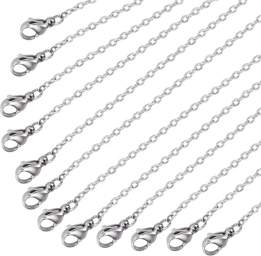 Wholesale 12 PCS Stainless Steel Flat Cable Chain Link Necklace Chains Bulk for Jewelry Making (20 Inch(2MM))