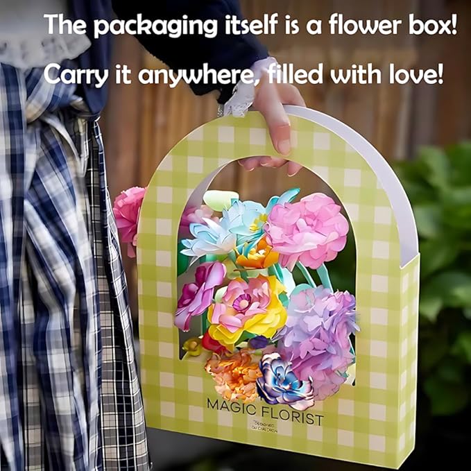 Science Craft Kit: Color Mixing & Dyeing Paper Flower Bouquet for Adults, Teens & Kids 8-12. Handmade Craft for Women's Group Activities & Stem Family Fun, Gift for Birthday Christmas, (Green Florist)