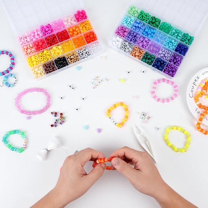 QUEFE 1900pcs, 48 Colors, Pony Beads Bracelet Making Kit, Rainbow Kandi Beads - Image 6